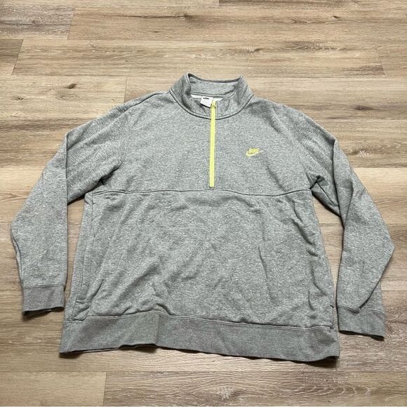 Nike Sportswear 1/2 Zip Club Fleece Top Men's Medium Heather Grey/Volt Size 2XLT - Picture 1 of 7